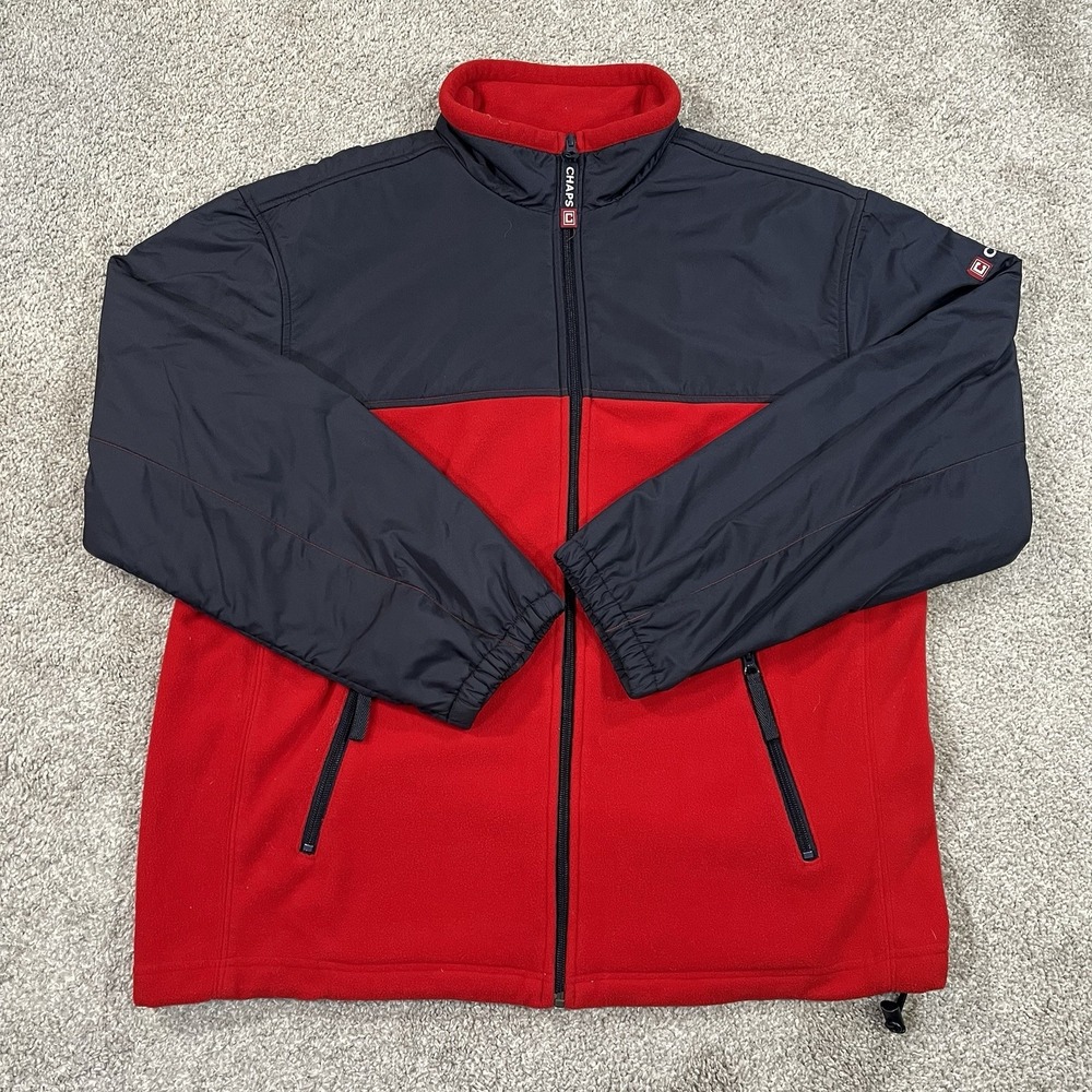 Chaps Full Zip Jacket L Colorblock Fleece Softshell Wind Resistant Outdoor Red‎